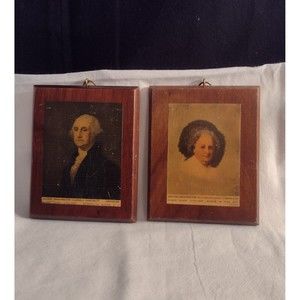 Vintage Small Wooden George and Martha Washington Wall Hangings Plaques